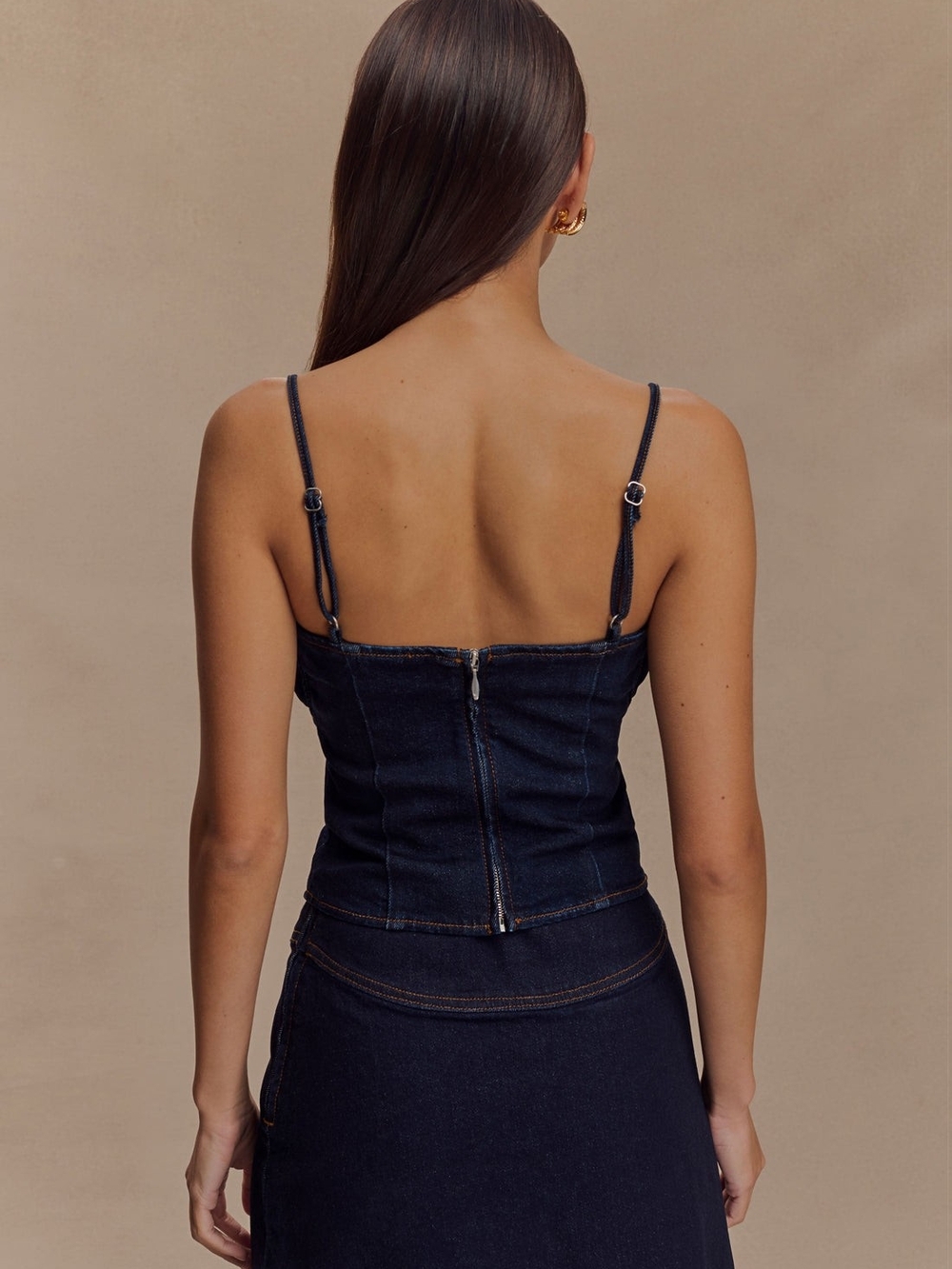 Meshki Cecilia Indigo Blue Denim Frill Corset Top (size M, but runs small) - Picture 4 of 11
